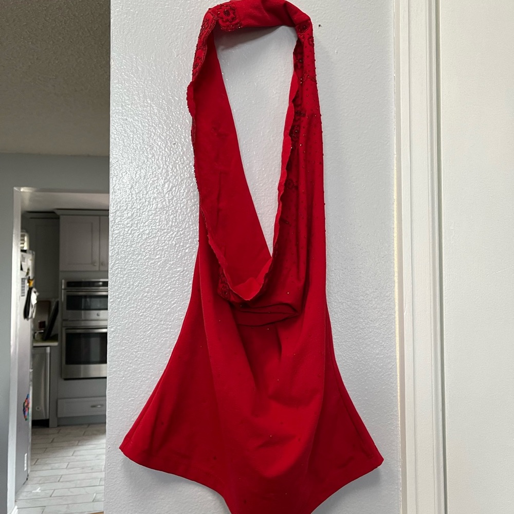 Ruby red super low V neck blouse